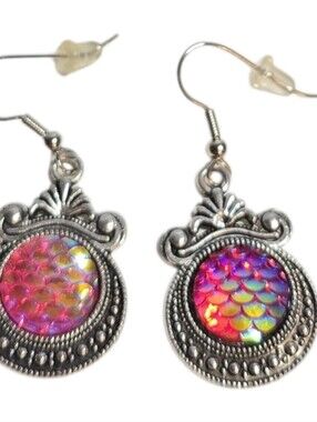 Dragon or Mermaid Green Blue Purple Pink Scale Dangle Earrings